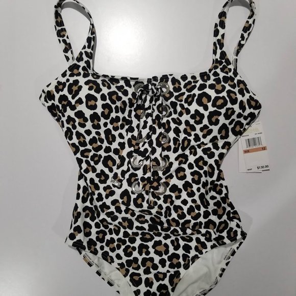Michael Kors Leopard-Print Lace-Up One-Piece Swimsuit - Picture 5 of 10